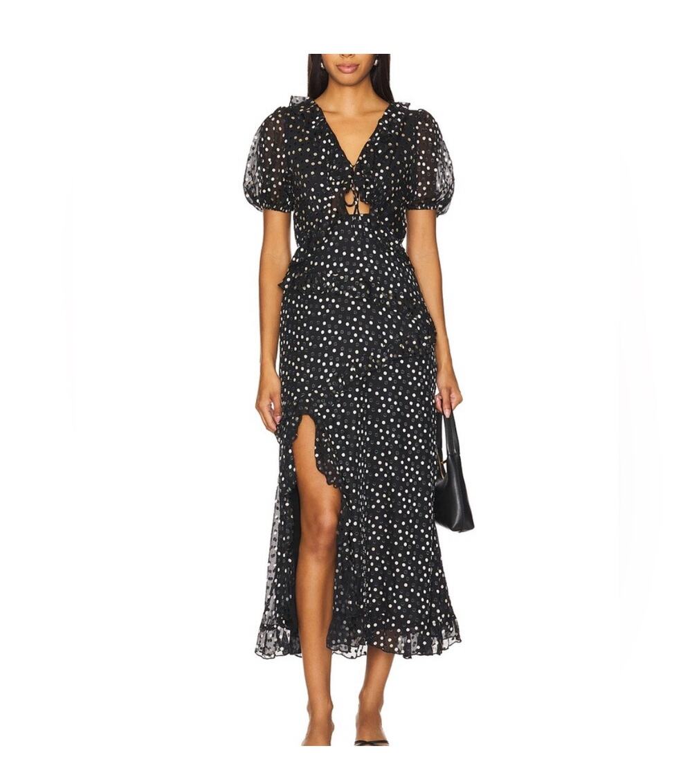 ASTR The Label Bennett Polka Dot Dress Black and White w/ Cutout Midi size S